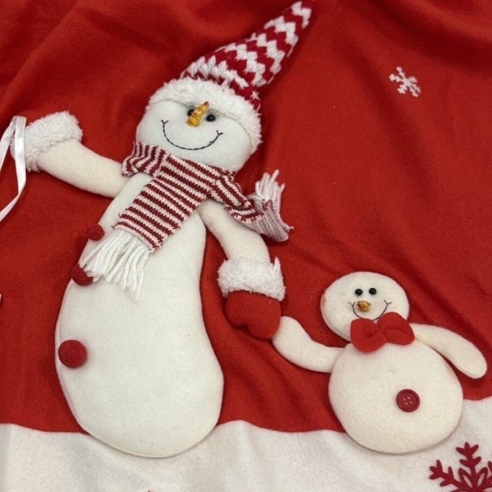 Christmas Tree Skirt Red White Snowman 3D Applique Snowflake Holiday Decor 48in - Picture 5 of 6